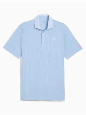 Puma MATTR Light Blue Stripe Jacquard. Moisture Wicking Short-Sleeve Polo.